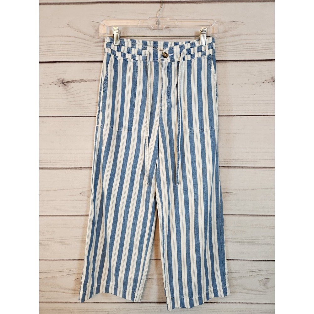 American Eagle Outfitters Womens White Blue Striped Mid Rise Cropped Pants Sz 00